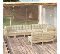 Ordellia Salon de Jardin modulable 8 pièces en Bois de pin Massif avec Coussins crème, Ensemble terrasse Patio extérieur, 3 canapés d’Angle, 5 centraux, Assise Confortable, Charge 110 kg
