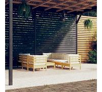 Ordellia Salon de Jardin modulable 8 pièces en Bois de pin Massif, Coussins crème, canapé d’Angle, Table Repose-Pied, pour terrasse, Balcon, Patio, détente extérieure Confortable