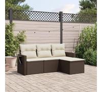 Ordellia Salon de Jardin résine tressée 4 pcs avec Coussins Marron Set modulable Table d appoint et Rangement extérieur terrasse Patio pour détente