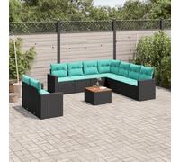 Ordellia Salon de Jardin résine tressée Noire 10 pcs avec Coussins, Ensemble modulaire Angle Table en Bois d Acacia pour terrasse Patio Jardin détente