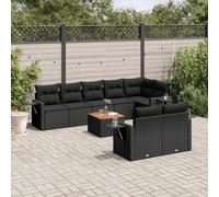 Ordellia Salon de Jardin résine tressée Noire 9 pcs avec Coussins, Ensemble modulaire Angle, Table d appoint Bois d Acacia, pour terrasse Patio Balcon, détente Confortable