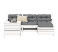 Ordellia Salon Ensemble mobilier de Jardin 5 pcs Blanc, Bois Massif de pin, canapé Fauteuil Table Chaise Banquette modulable, pour terrasse Balcon Patio véranda Piscine, détente extérieure