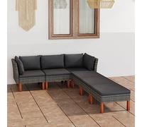 Ordellia Salon Ensemble mobilier de Jardin 6 pcs modulable en résine tressée Gris avec Coussins, canape Angle, Fauteuil, Repose Pied, Bois d Eucalyptus, pour terrasse Balcon Patio détente