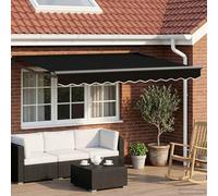 Ordellia Store auvent banne rétractable Manuel avec LEDs solaires Noir et Anthracite, 3 x 2,5 m, Toile en Polyester 270 GSM pour terrasse Balcon Jardin Patio Ombre Pluie Vent