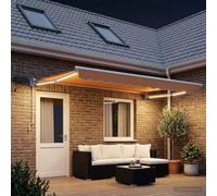 Ordellia Store auvent banne rétractable Manuel avec LEDs solaires Sable, Toile Polyester 270 GSM, Cadre Acier Aluminium, Protection Ombre Pluie Vent pour terrasse Balcon Jardin Patio extérieur