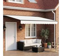 Ordellia Store auvent rétractable électrique Blanc 4,5 x 3 m, Pare Soleil en Polyester revêtement PU, Brise Vue extérieur, Marquise Semi-Cassette pour terrasse Jardin Patio, Manuel motorisé