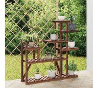 Ordellia Support de fleurs en bois de sapin massif carbonisé - 110 x 25 x 111 cm - Support pour plantes avec 10 kg par plante, étagère pour balcon, terrasse, jardin et salon