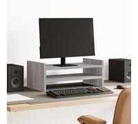 Ordellia Support de moniteur gris Sonoma en bois 50 x 27 x 20 cm, capacité de charge de 25 kg, 2 étagères, support de bureau pour bureau, bureau à domicile, organisation ergonomique du lieu de travail