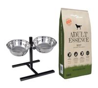 Ordellia Support de Nourriture pour Chien réglable avec Bol en INOX, Station de Repas surélevée, Ensemble Complet pour Animaux avec croquettes 15 kg, Pratique intérieur extérieur