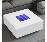 Ordellia Table Basse avec LED Infini Blanc 100x100x40 cm Bois d ingénierie Verre, Table d appoint Bout canapé, pour Salon séjour Chambre Bureau, Ambiance Lumineuse