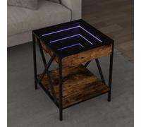 Ordellia Table Basse avec Miroir LED Infinity chêne fumé 40x40x49 cm, Structure métal, Bois d ingénierie Verre, 20 kg, Table d appoint pour Salon Ambiance Lumineuse