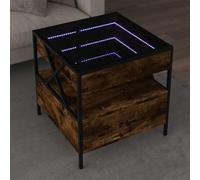 Ordellia Table Basse avec miroirs LED Infinity chêne fumé 50x50x51 cm, Bois métal Verre, avec LED RVB, Table d appoint pour Salon Chambre, connecteur USB 5V