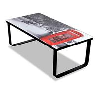 Ordellia Table basse avec plateau en verre, impression cabine téléphonique, 90 x 45 x 32 cm, design moderne pour le salon, cadre en fer stable, verre de sécurité de 5 mm