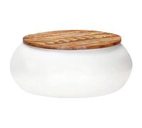 Ordellia Table basse blanche 68 x 68 x 30 cm, bois massif recyclé, base en fer, table basse carrée pour salon, design unique, construction robuste