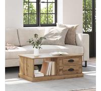 Ordellia Table Basse chêne Artisanal en Bois d’ingénierie 90 x 50 x 35 cm, Rangement avec 2 tiroirs et 1 étagère, Style Moderne pour Salon Bureau