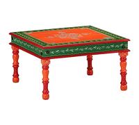 Ordellia Table Basse en Bois de manguier Massif Peint à la Main, Table d'appoint Orange Multicolore 54 x 54 x 30 cm, Bout de canapé, Meuble Console pour Salon, séjour, Bureau, café