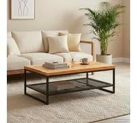 Ordellia Table Basse Industrielle Marron et Noir en Bois de Mangue Massif, 110 x 55 x 35 cm, Plateau rectangulaire avec incrustations décoratives, Pieds en Fer, pour Salon Urbain