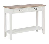 Ordellia Table console blanche 110 x 35 x 80 cm, élégante table d'appoint avec 2 tiroirs et étagère, table de couloir robuste en pin pour salon, entrée