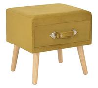 Ordellia Table de Chevet Moutarde en Velours et pinède Solide 40 x 35 x 40 cm avec tiroir, Meuble appoint pour Chambre Salon