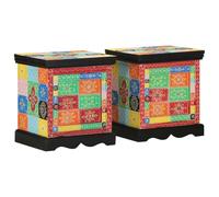 Ordellia Table de Chevet Multicolore en Bois de manguier Massif Lot de 2, Meuble appoint Compact 40 x 35 x 45 cm, Rangement Chambre lit Salon, Support Lampe réveil Livre