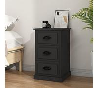 Ordellia Table de chevet noire 39 x 39 x 67 cm en matériau dérivé du bois, 3 tiroirs, table d'appoint moderne pour chambre à coucher, salon, bureau, durable