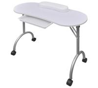 Ordellia Table de manucure pliante avec roulettes, coussin de poignet en similicuir, tiroir extensible, cadre en acier MDF, 90 x 37 x 68 cm, avec sac de transport pour salon et maison