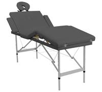 Ordellia Table de massage à 4 zones, cadre en aluminium, anthracite, 186 x 68 cm, hauteur réglable, pliable, avec appui-tête, accoudoir, ouverture pour le visage, sac de transport pour chaise longue