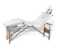 Ordellia Table de massage pliable 4 zones avec structure en bois, blanc crème, rembourrage de 30 mm, hauteur réglable de 59 à 81 cm, 186 x 68 cm, sac de transport pour chaise longue pratique Wellness