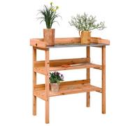 Ordellia Table de plantation avec étagères en bois de sapin massif marron 78 x 38 x 82,5 cm avec plateau de table galvanisé, support de fleurs pour balcon, terrasse, jardin, intérieur et extérieur