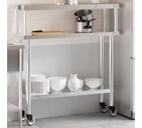 Ordellia Table de travail de cuisine en acier inoxydable avec planche d'appoint, 110 x 30 x 120 cm, roulante avec 4 roulettes, 2 freins, plateau inférieur, pour restauration, restaurant, cuisine