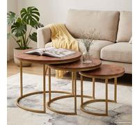 Ordellia Tables Basses gigognes 3 pcs Bois de Mangue Massif et Acier Enduit, Table Basse appoint pour Salon Moderne, Design Industriel Rond, intérieur