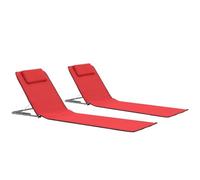 Ordellia Tapis de Plage Pliables Ensemble de 2, Cadre en Acier laqué et Tissu Rouge, avec Dossier inclinable et appuie t Te, pour Jardin terrasse Plage Camping
