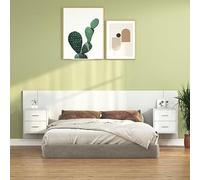 Ordellia Tête de lit murale en bois blanc avec tables de chevet intégrées, 160 cm de large, robuste