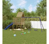 Ordellia Tour de jeu en pin imprégné sous pression avec toboggan ondulé, double balançoire, bac à sable et échelle pour jardin, cour, terrasse, mouvement et motricité des enfants