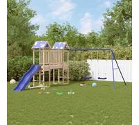 Ordellia Tour de jeu en pin massif avec toboggan ondulé, double balançoire, bac à sable et plateforme de 90 cm, jouet de jardin pour enfants de 3 à 8 ans