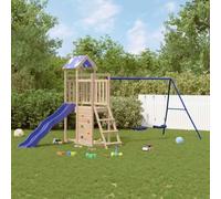 Ordellia Tour de jeu en pin massif avec toboggan ondulé, double balançoire, échelle et bac à sable, plateforme de 90 cm, jouet de jardin pour enfants de 3 à 8 ans, extérieur
