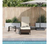 Ordellia Transat Marron et crème Blanche en polyrotin 55 x 200 x 92 cm, Chaise Longue avec Dossier Multiposition, Coussin Amovible et Housse pour Jardin terrasse Piscine