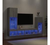 Ordellia Unités murales TV avec LED 4 pcs Gris Sonoma Bois d'ingénierie, Meuble TV Flottant avec Rangement, Design Mural, éclairage RVB, idéal Salon et Chambre