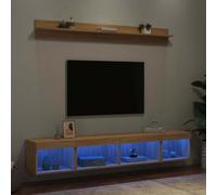 Ordellia Unités murales TV avec LED 5 pcs chêne Sonoma Bois d'ingénierie, Meuble TV Flottant avec Rangement, Design Mural pour Salon ou Chambre, éclairage RGB Personnalisable