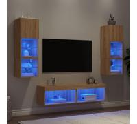 Ordellia Unités murales TV avec LED 6 pcs chêne Sonoma Bois d'ingénierie Meuble TV Flottant Montage Mural Rangement Salon Chambre