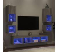Ordellia Unités murales TV avec LED 8 pcs Gris Sonoma Bois d'ingénierie, Meuble TV Flottant avec Rangement, Support Mural pour Salon Chambre, éclairage RVB Personnalisable