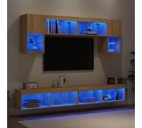 Ordellia Unités murales TV chêne Sonoma Bois d'ingénierie 6 pcs avec LED RVB, Meuble TV Flottant Design Mural, Grand Espace de Rangement pour Salon et Chambre