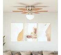 Ordellia Ventilateur de plafond décoratif avec lampe de 82 cm, marron clair, boîtier en acier chromé et pales en MDF, 3 vitesses, cordon de serrage pour salon, chambre à coucher, bureau