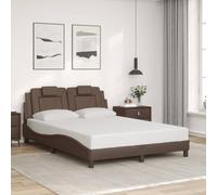 Ordellia Viana Cadre de lit 120 x 200 cm, en cuir synthétique marron, robuste, avec tête de lit, design ondulé, métal et bois de pin, meuble de chambre à coucher, grand confort