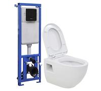 Ordellia WC suspendu en céramique avec chasse d'eau encastrée, WC mural avec abattant à fermeture douce, réservoir en polyéthylène haute densité de 11 l, double chasse d'eau pour salle de bain et