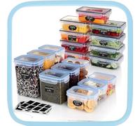 Ordeluxe Lot de 18 boîtes de rangement hermétiques en plastique pour farine, céréales，9 x 1L + 3 x （ 2L + 1.4L + 0.8L ）