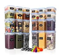 Ordeluxe Lot de 24 boîtes de rangement pour aliments avec couvercles universels - 7 tailles polyvalentes, idéales pour pâtes longues 25 cm, hermétiques, sans BPA, transparentes - Avec mesures et