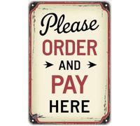 Order and Pay Here Distressed Look Metal Sign For Home Dining Room Bathroom Laundry Room Wall 8 X 12 in