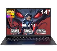 Ordinateur Portable 14 Pouces Celeron N5095 Win11 Pro 8Go RAM 256Go SSD Extension1To 5G WiFi 1920x1080 FHD PC Portable avec Souris sans Fil qwerty Clavier avec AZERTY Membrane du Clavie - Noir Métal