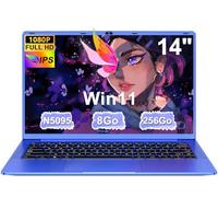 Ordinateur Portable 14 Pouces Celeron N5095 Win11 Pro 8Go RAM 256Go SSD Extension1To 5G WiFi 1920x1080 FHD PC Portable avec Souris sans Fil qwerty Clavier avec AZERTY Membrane du Clavie - Violet Métal